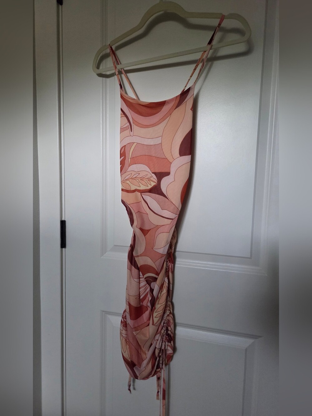 Women's Pink Abstract Print Midi Slip Dress